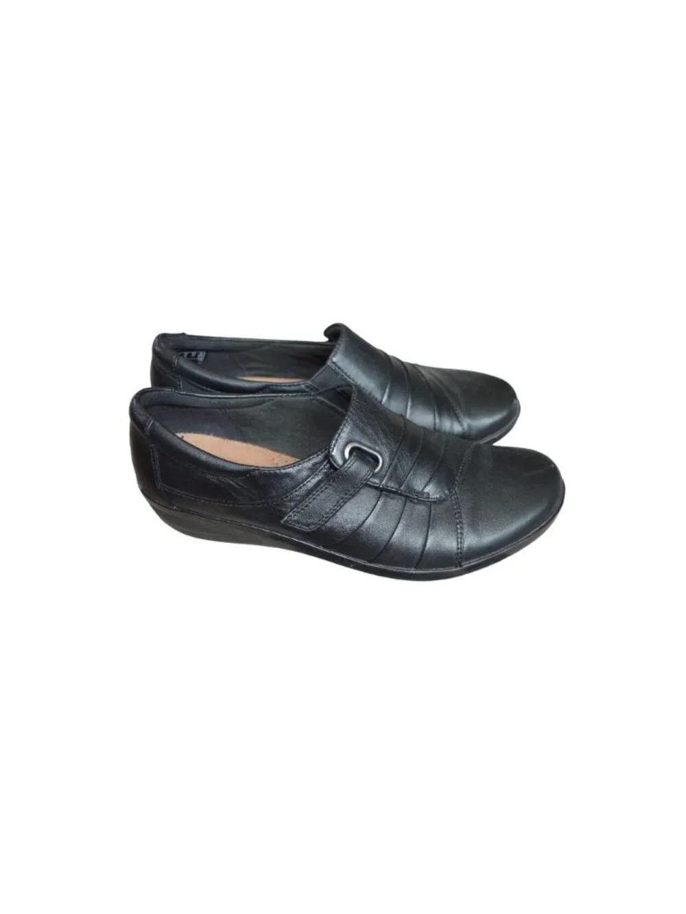 Clarks Everlay Luna Black Leather Slip On Loafers Women's Size 6.5W Casual Boho